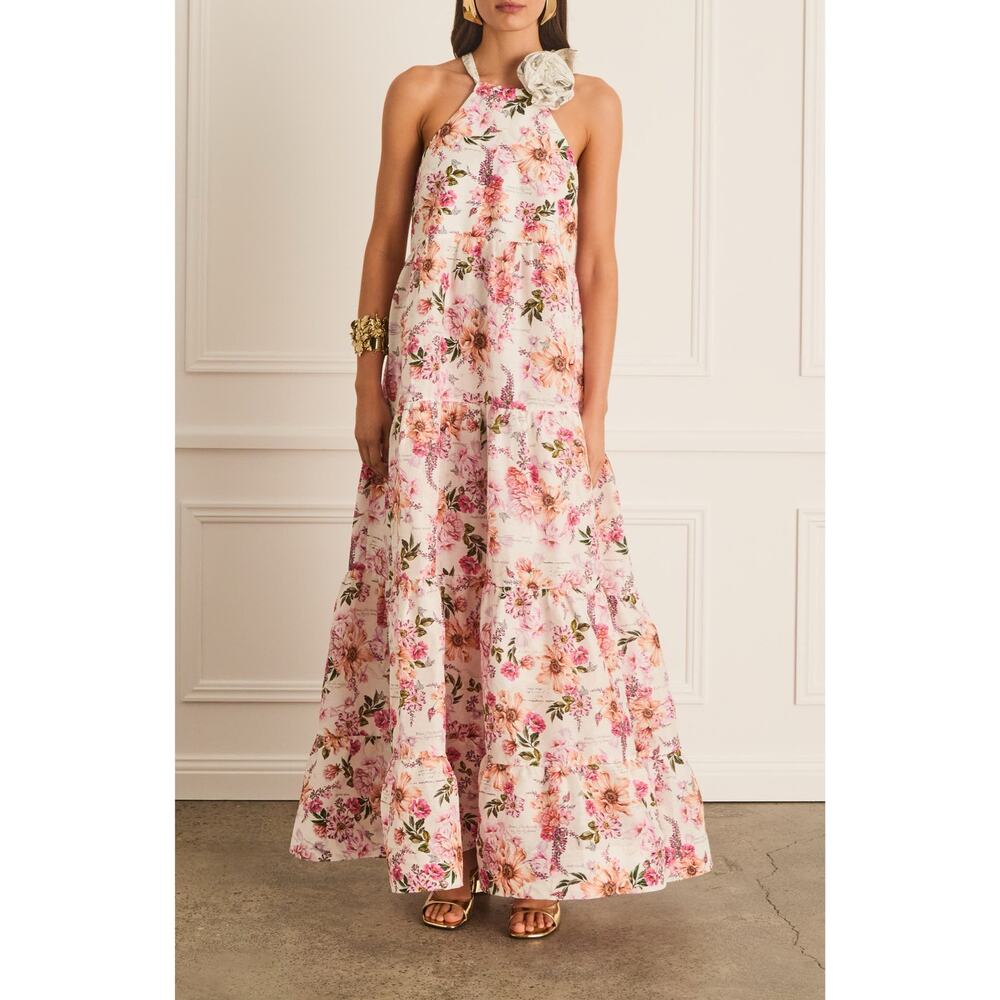 Aqua Blu Australia Chase Kerilee Floral Linen Silk Maxi Dress Size S NWT